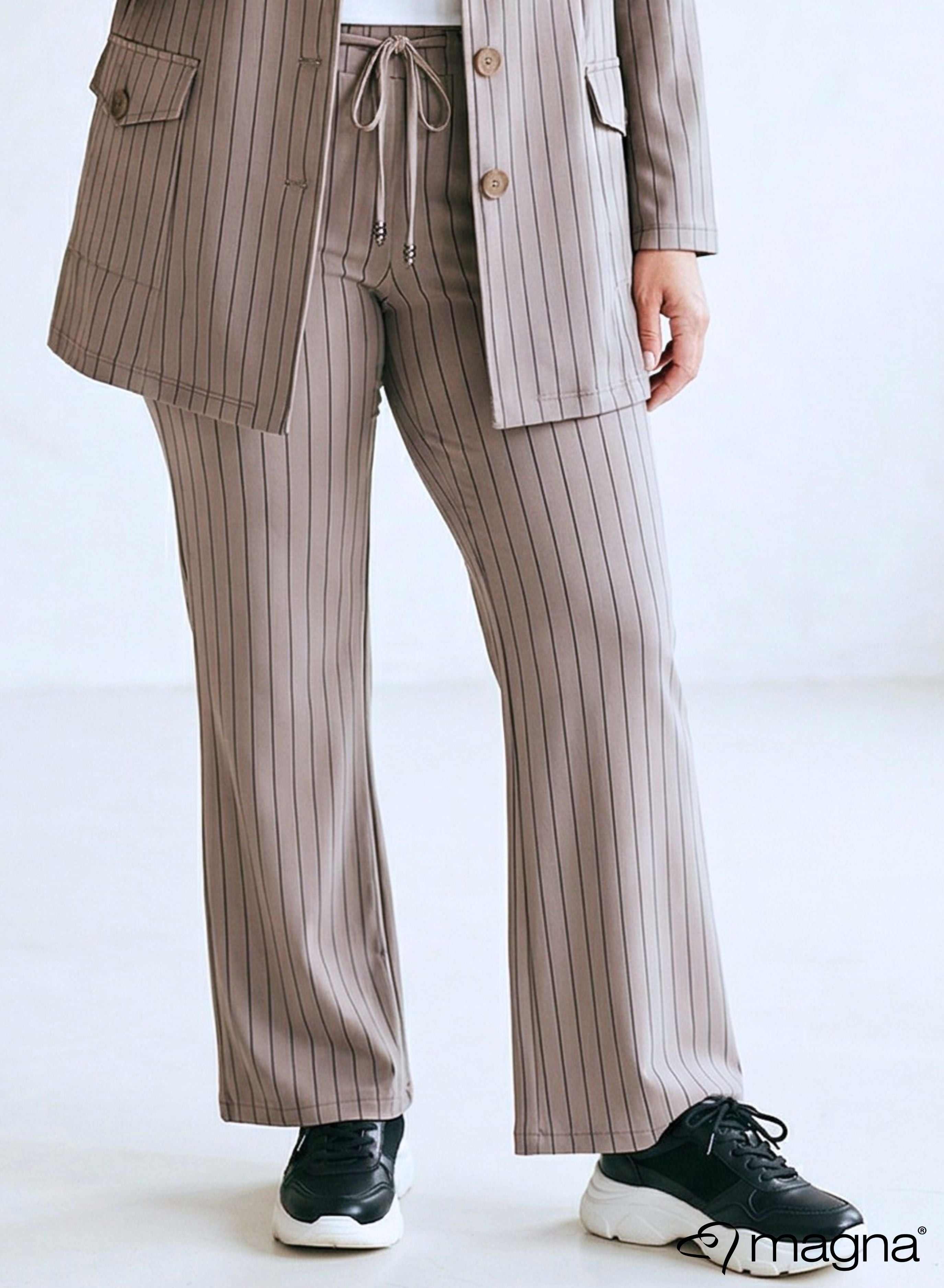 Magna Relaxed Pocket Flared Pants Pinstripe Sand