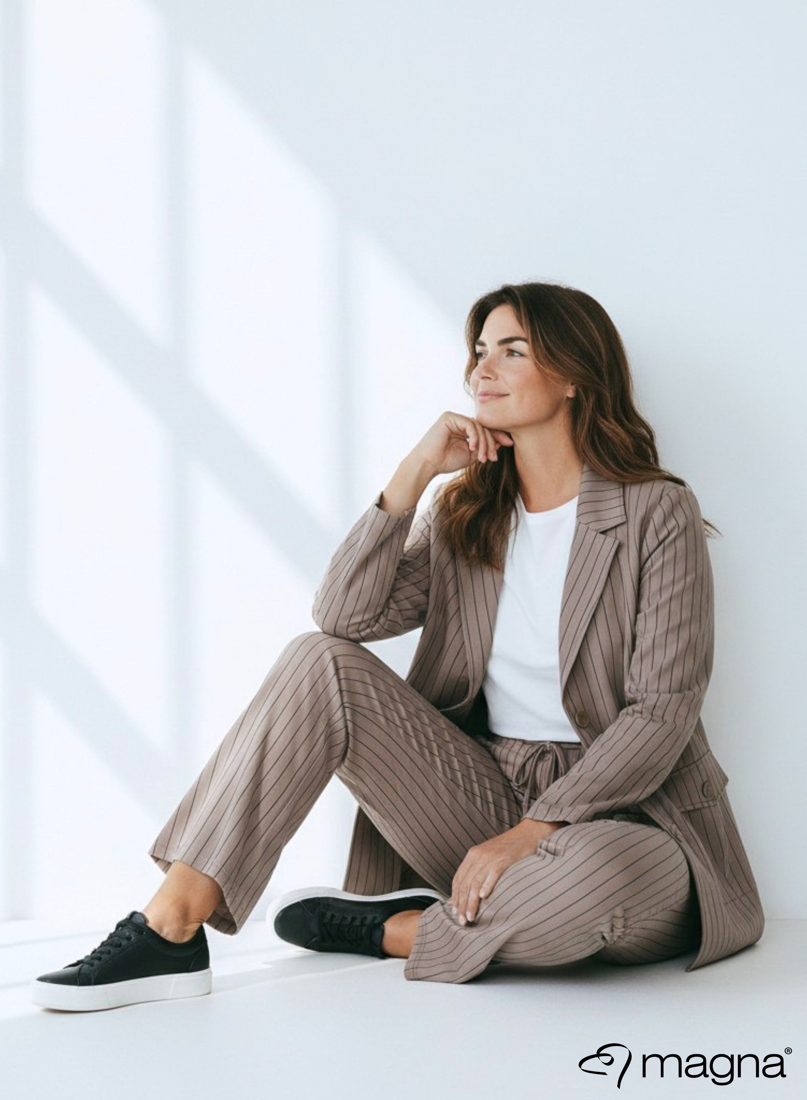 Magna Relaxed Pocket Flared Pants Pinstripe Sand
