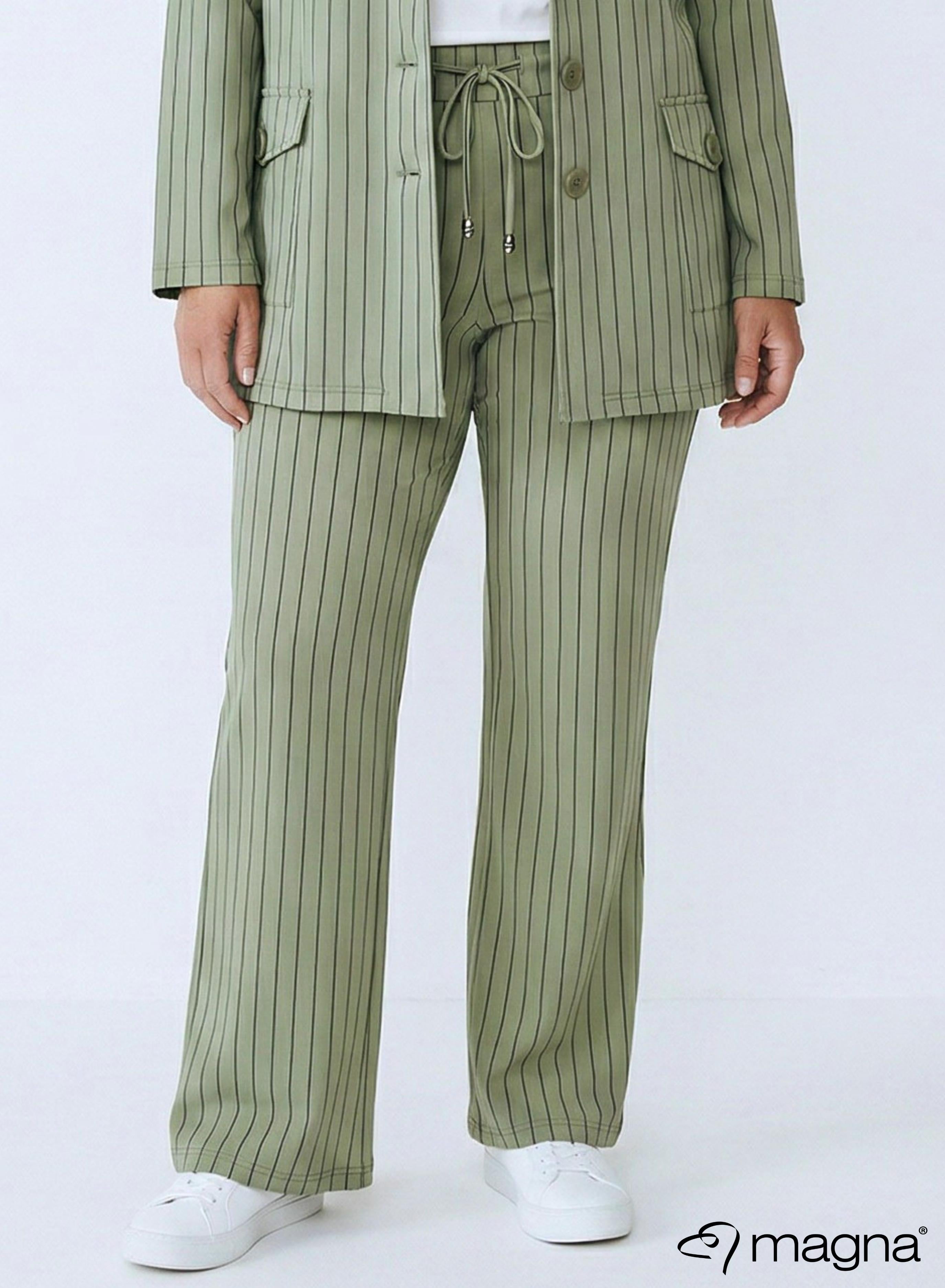 Magna Relaxed Pocket Flared Pants Pinstripe Green
