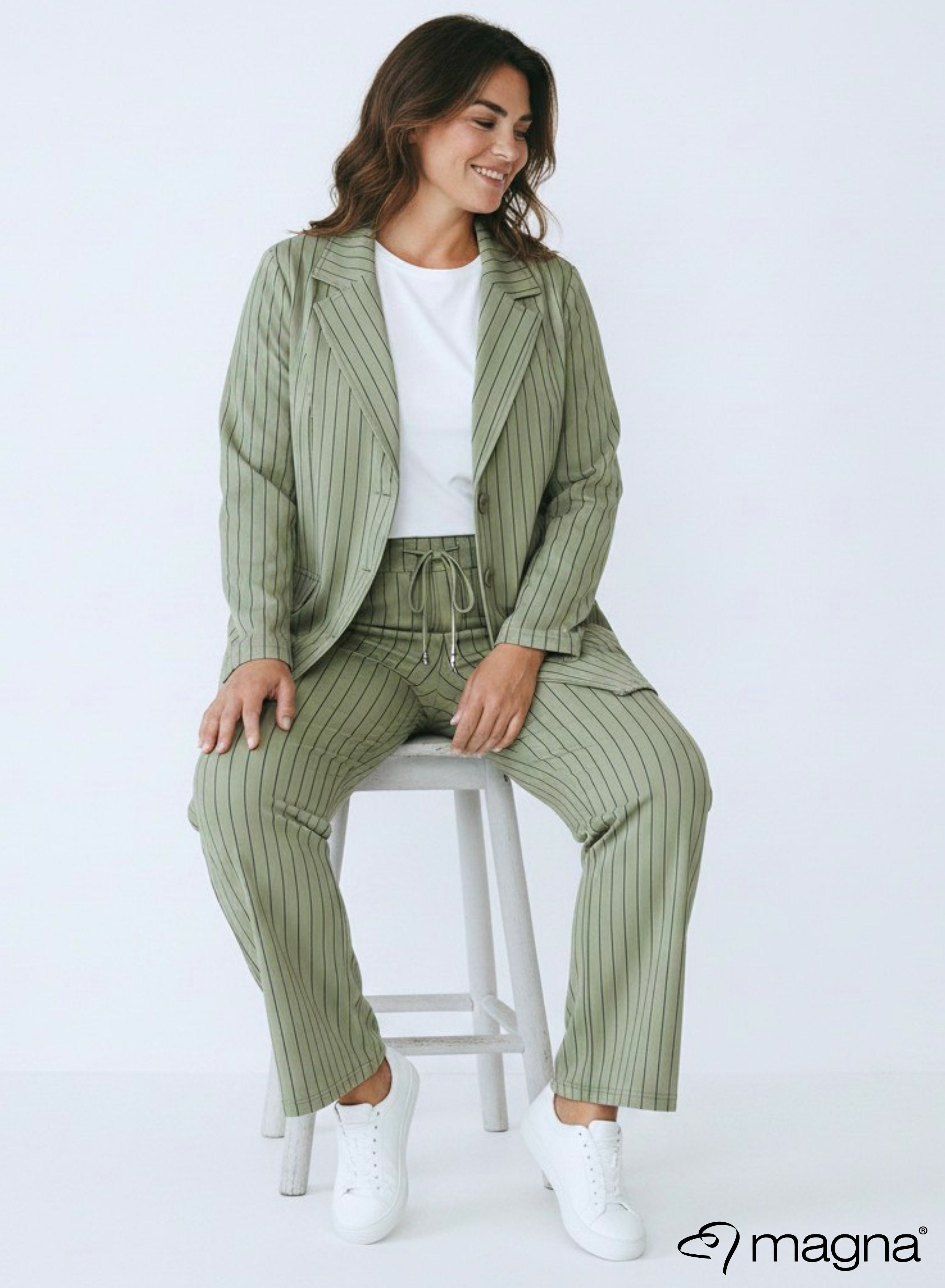 Magna Relaxed Pocket Flared Pants Pinstripe Green