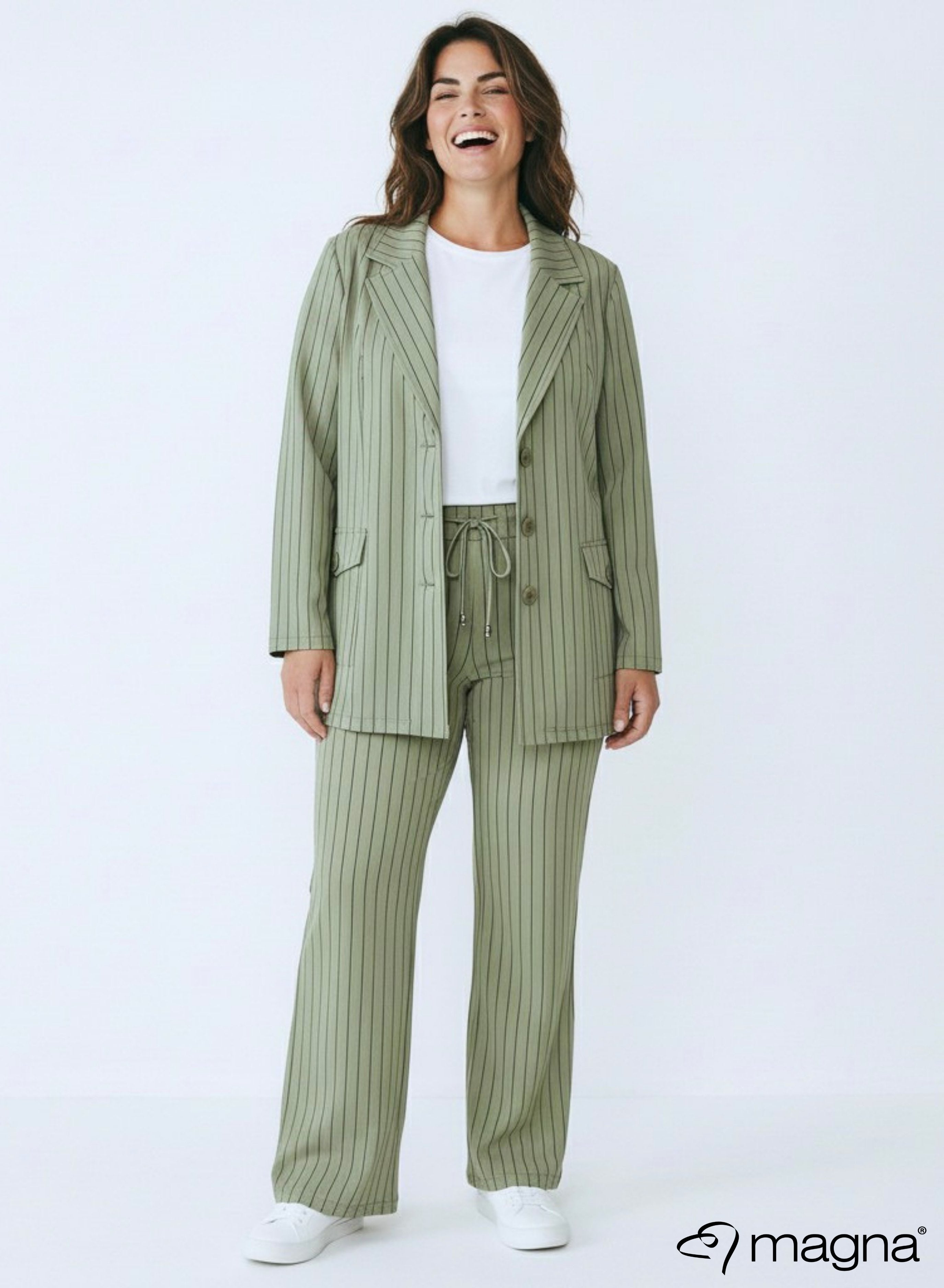 Magna Relaxed Pocket Flared Pants Pinstripe Green