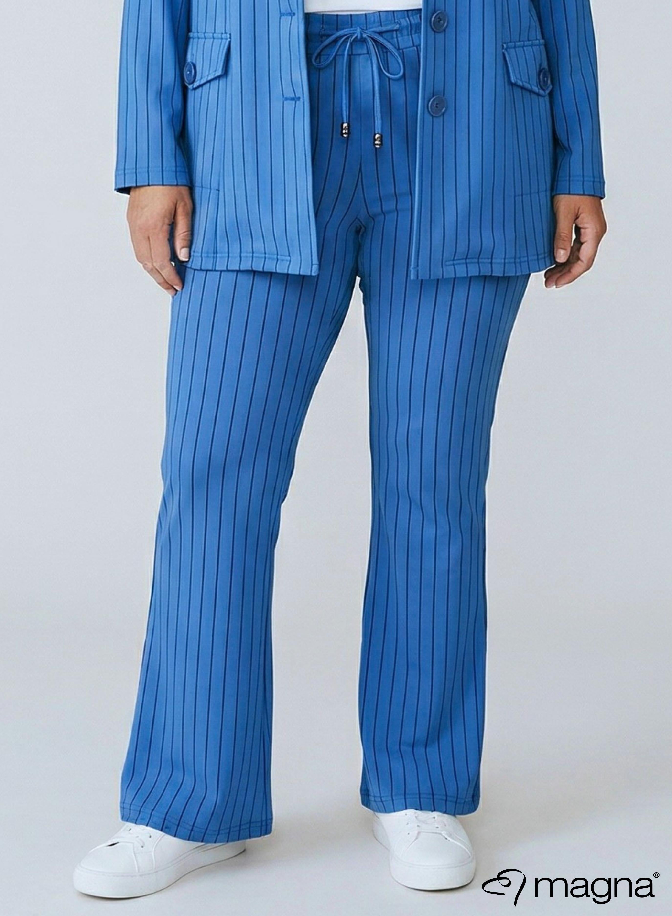 Magna Relaxed Pocket Flared Pants Pinstripe Blue