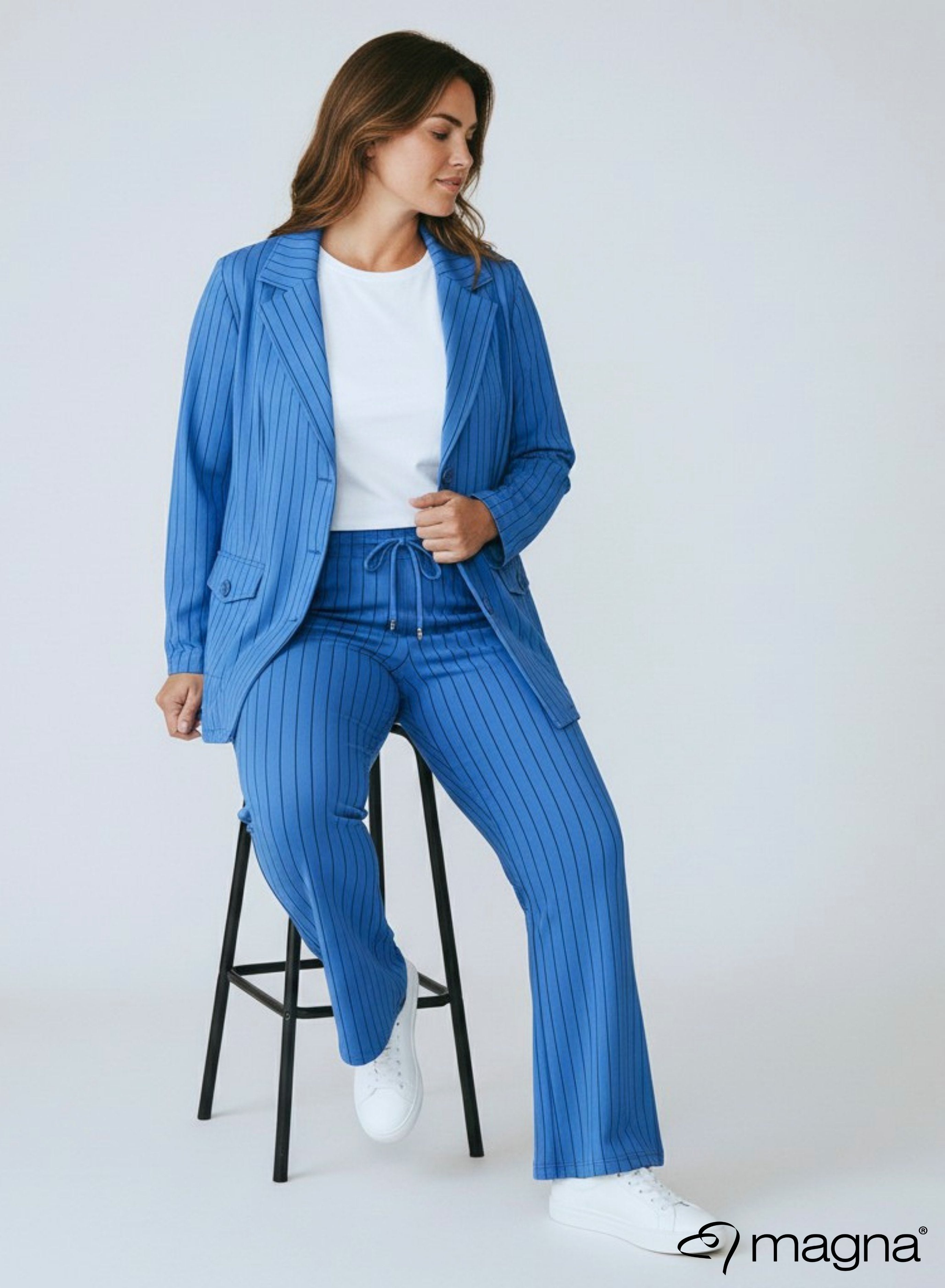Magna Relaxed Pocket Flared Pants Pinstripe Blue
