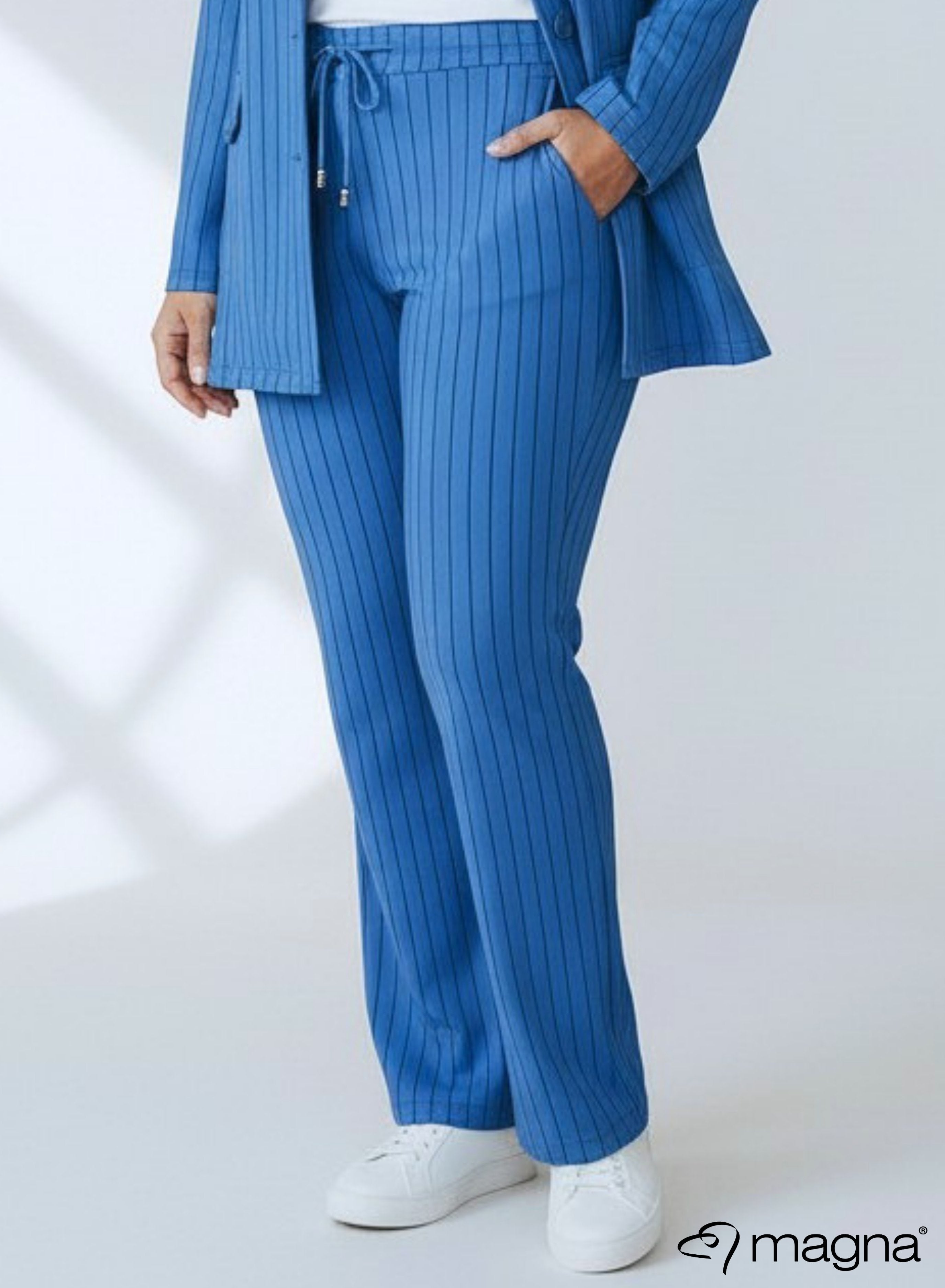 Magna Relaxed Pocket Flared Pants Pinstripe Blue