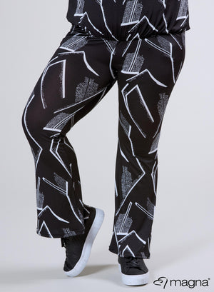 Magna Relaxed Flared Broek met Zakken Schets Driehoek Zwart