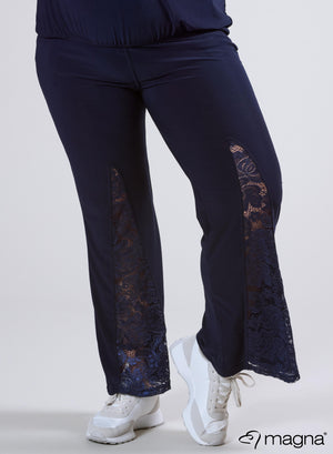Magna Lace Detail Flared Pants Navy