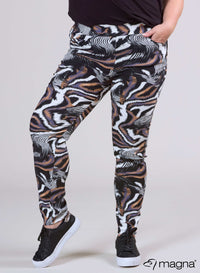 Magna Rekbare Viscose Gedrukte Broek Taupe Paars Dierenprint