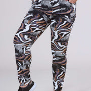 Magna Stretchy Viscose Printed Trouser Taupe Purple Animal