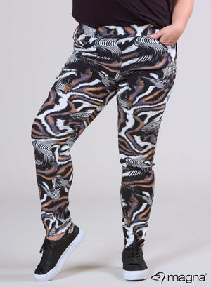 Magna Stretchy Viscose Printed Trouser Taupe Purple Animal