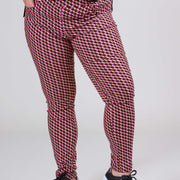 Magna Rekbare Viscose Gedrukte Broek Magenta Wijn Hexagon