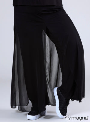 Magna Chiffon gelaagde wijde broek zwart