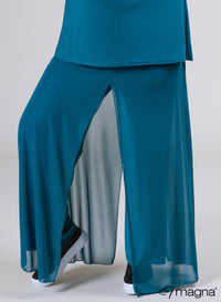 Magna Chiffon Layered Wide Leg Trouser Petrol Blue
