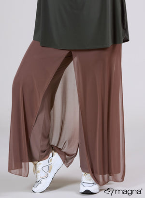 Magna Chiffon gelaagde wijde broek in taupe