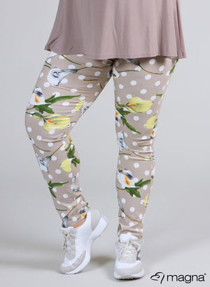 Magna Stretchy Printed Trouser Sand Polka Flower