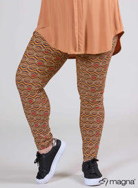 Magna Rekbare Gedrukte Broek Mosterd Dubbele Hexagon Print