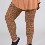 Magna Rekbare Gedrukte Broek Mosterd Dubbele Hexagon Print