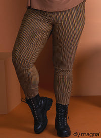 Magna Rekbare Gedrukte Broek Mosterd/Camel Klein Geometrisch