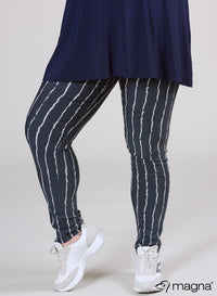 Magna Stretchy Printed Trouser Chalk Lines Navy