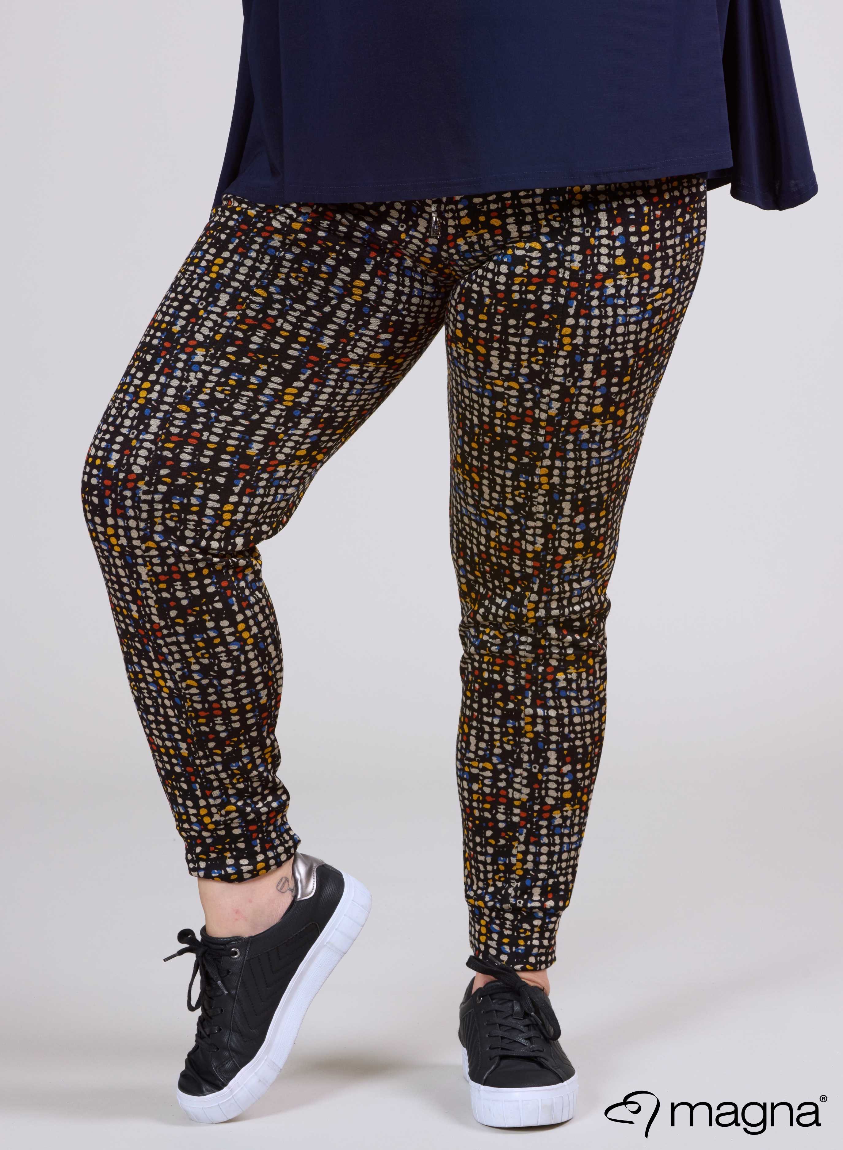 Magna Viscose Zware Warme Broek met Zak Geel Blauw Bubbels