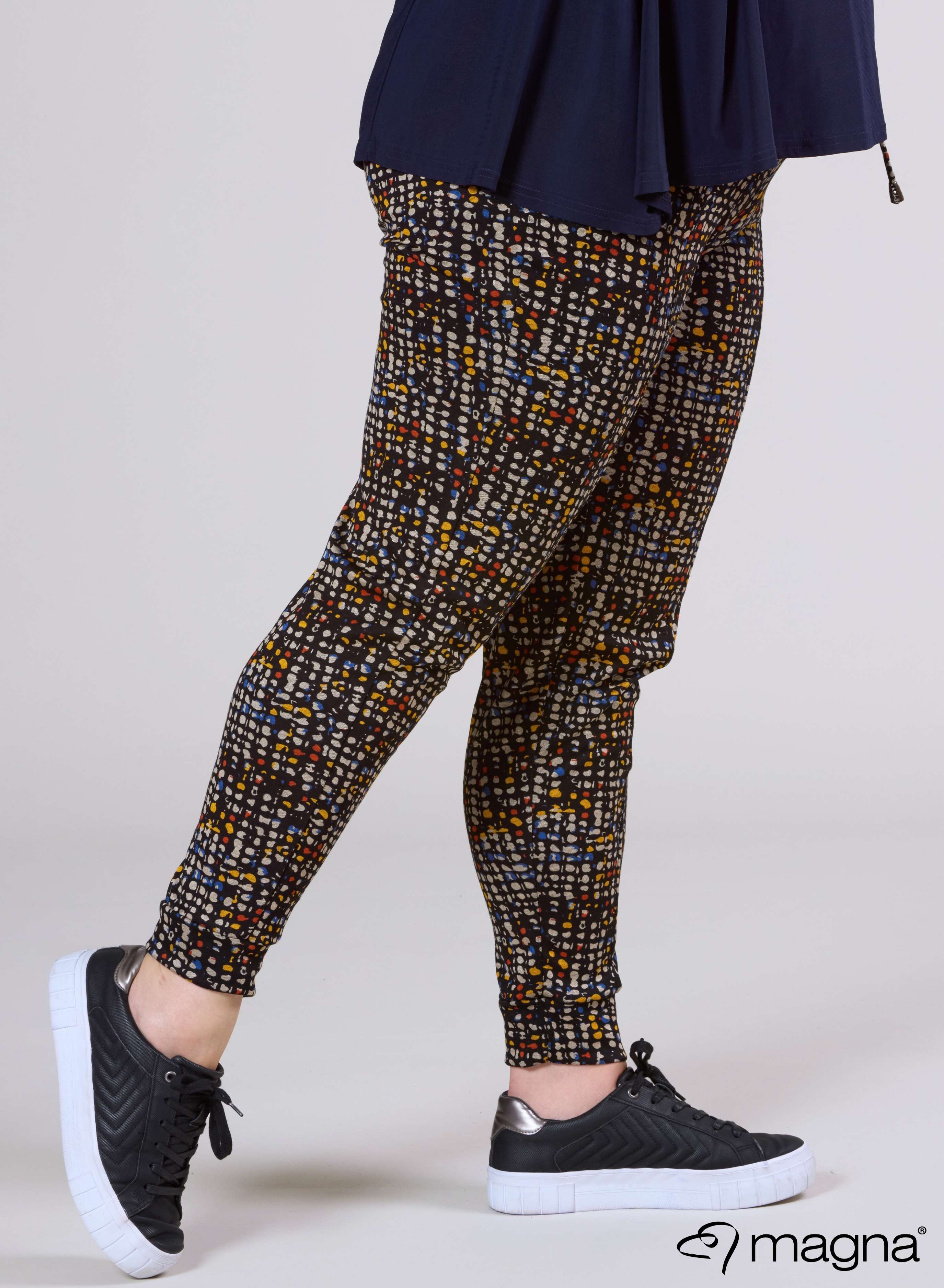 Magna Viscose Zware Warme Broek met Zak Geel Blauw Bubbels