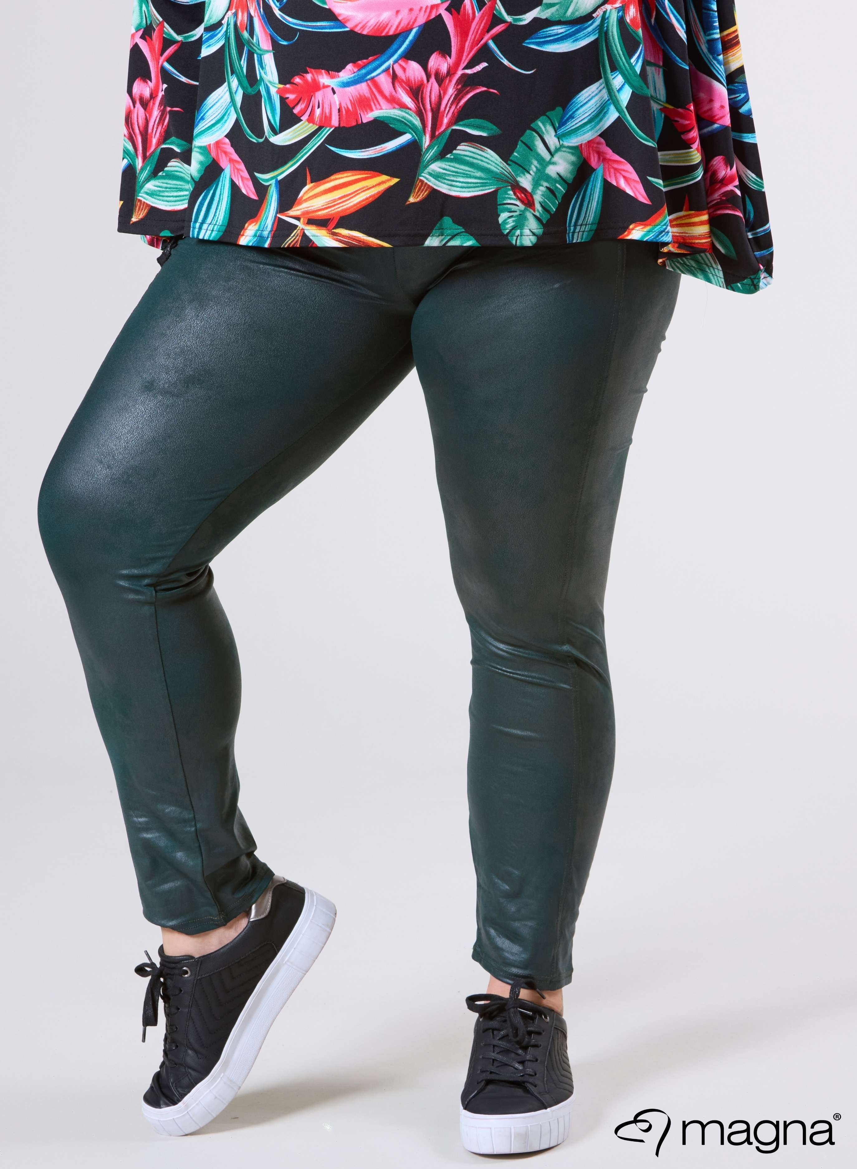 F-0023 - Schmale Leggings - Leder L Flaschengrün