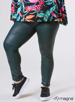 F-0023 - Schmale Leggings - Leder L Flaschengrün