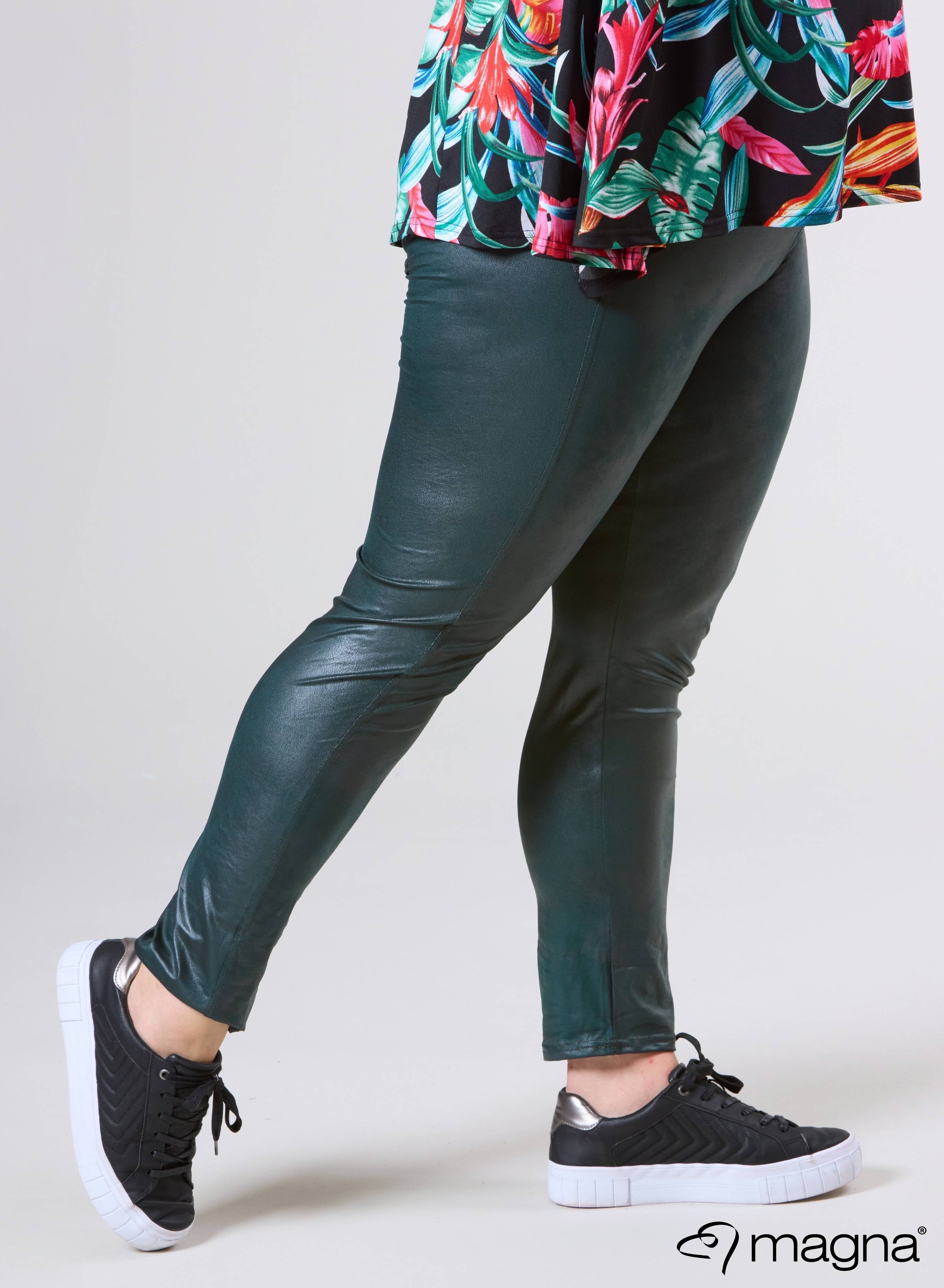 F-0023 - Schmale Leggings - Leder L Flaschengrün