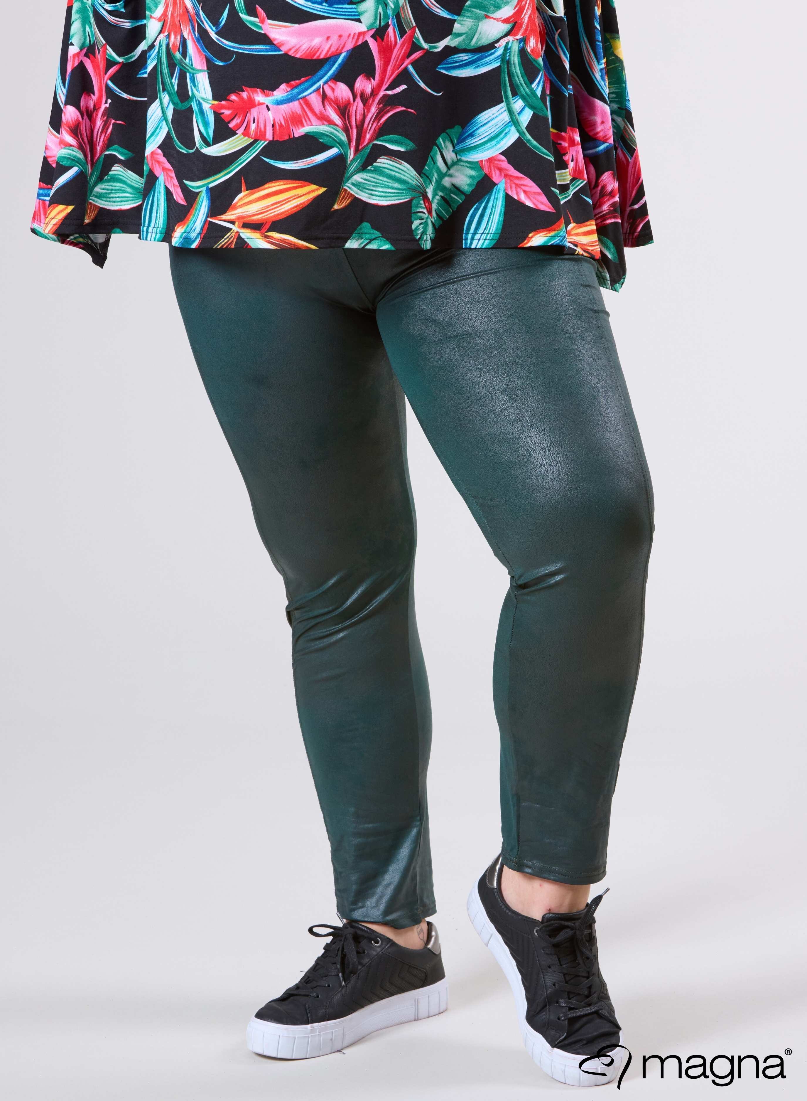 F-0023 - Schmale Leggings - Leder L Flaschengrün