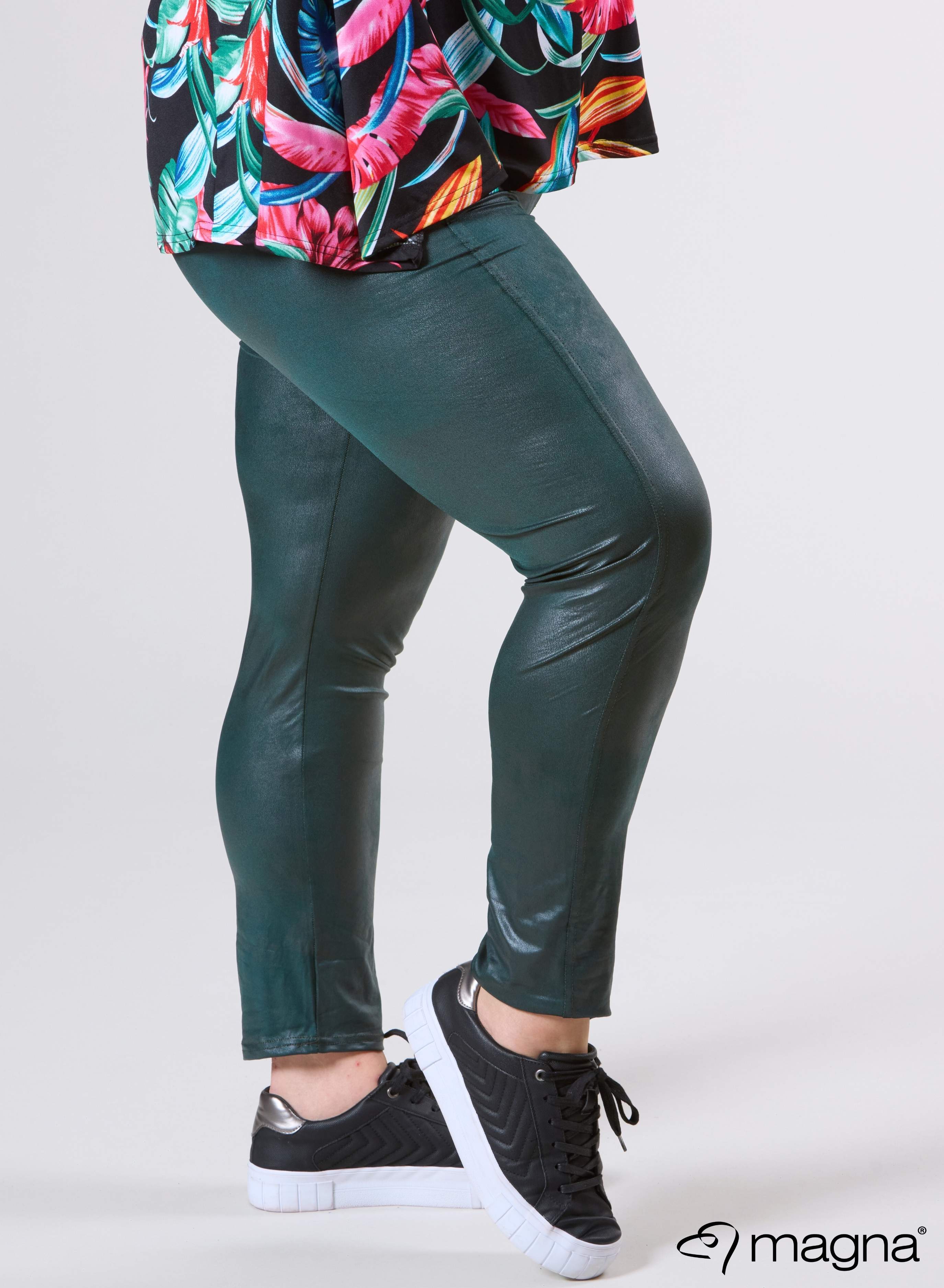 F-0023 - Schmale Leggings - Leder L Flaschengrün