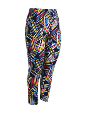 Magna Viskose Legging Linien Lila Marine Gelb