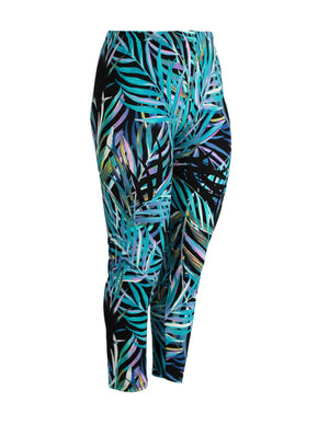 F-0031 - Viskose bedruckte Basic-Leggings Petrol Palm Jungle