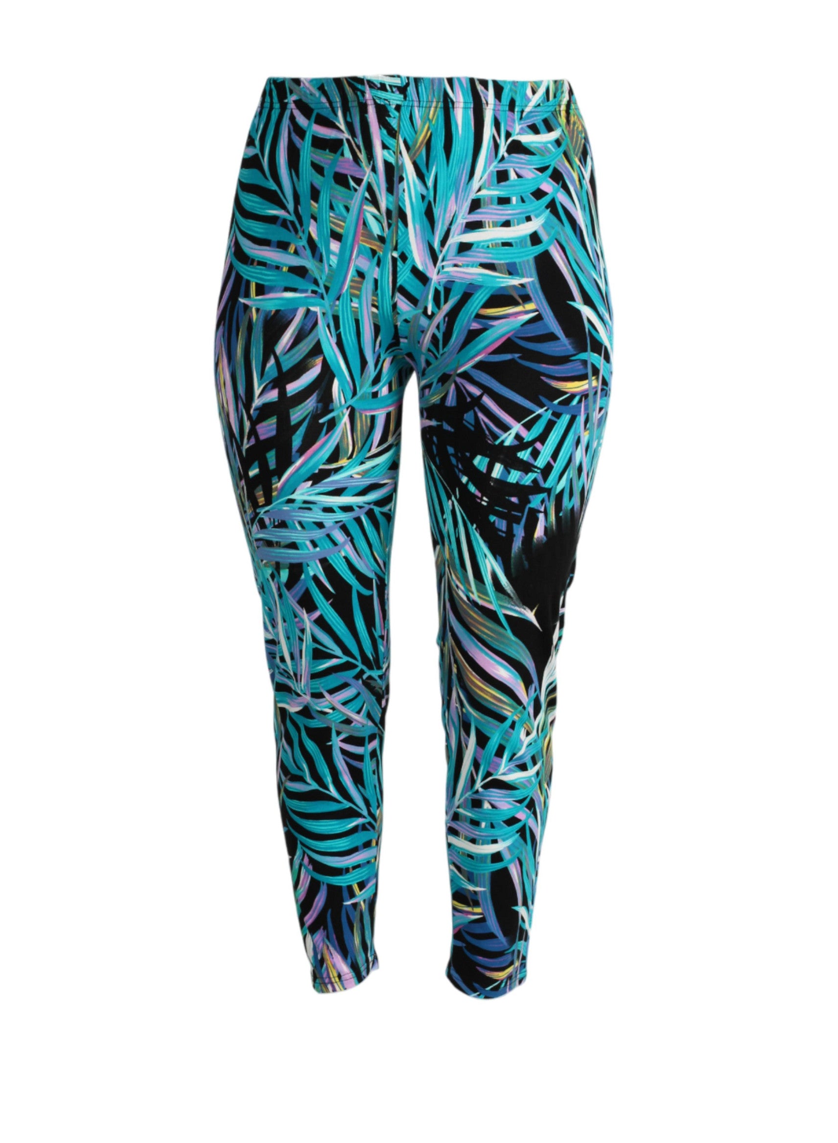 F-0031 - Viskose bedruckte Basic-Leggings Petrol Palm Jungle