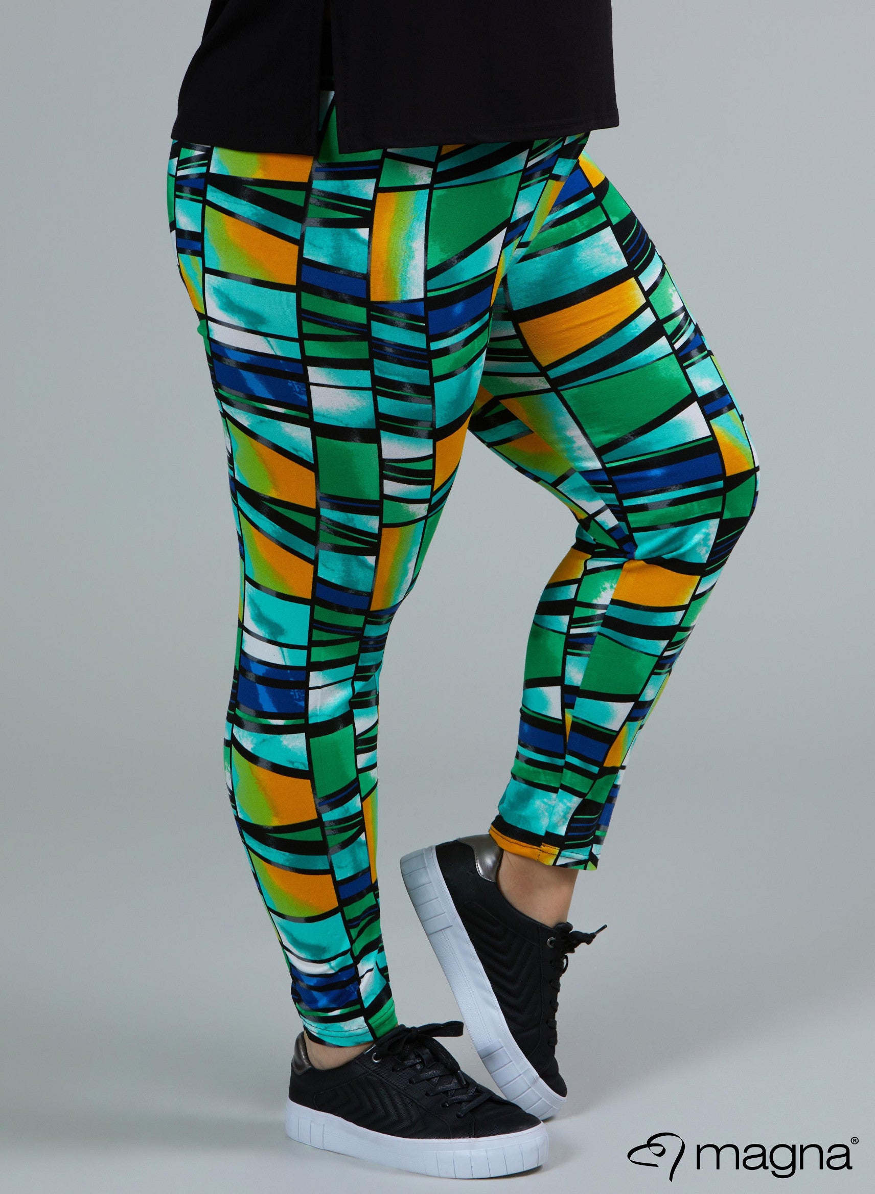F-0031 - Viskose Bedruckte Basic Legging Art Grün Aqua