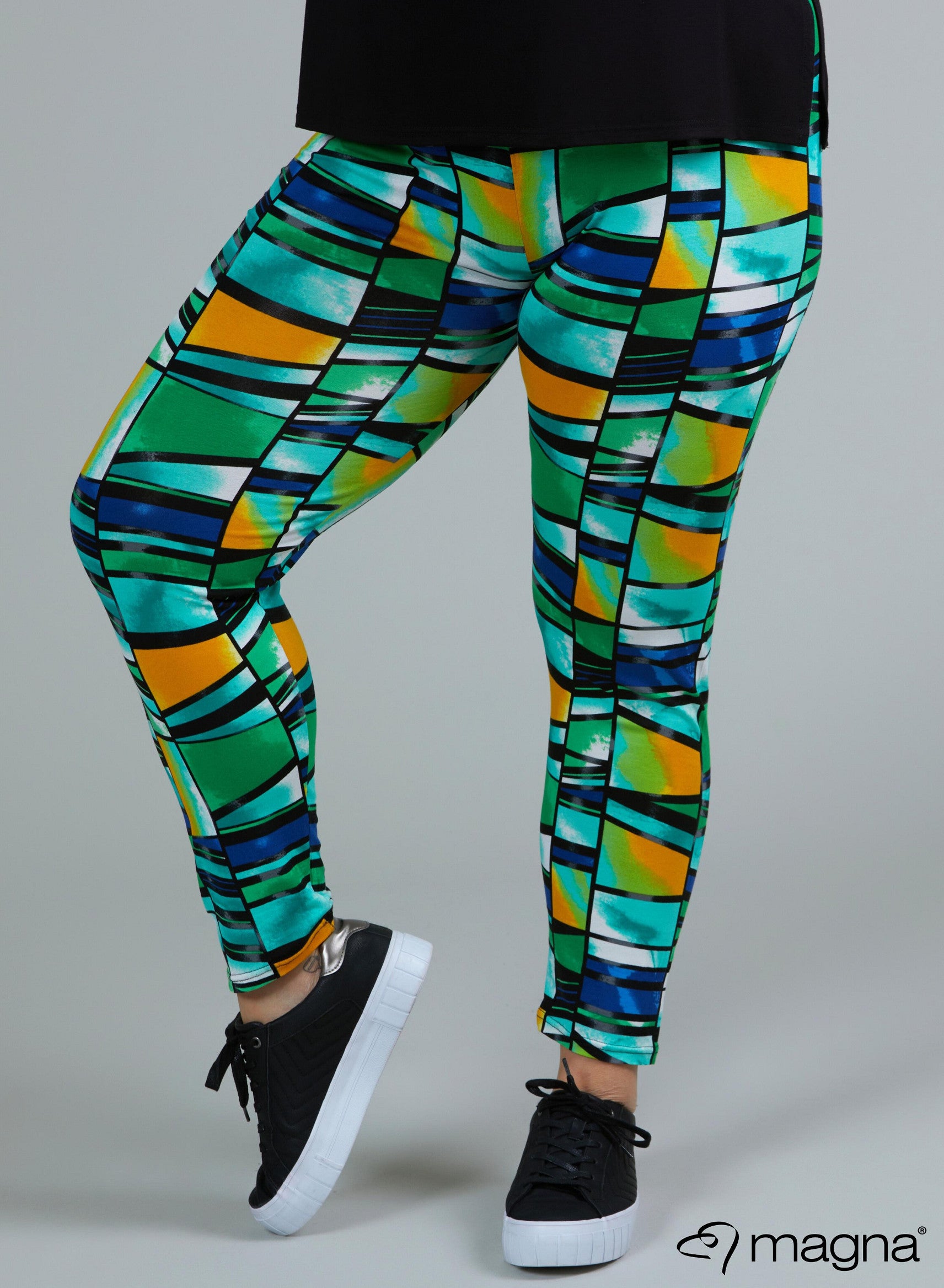 F-0031 - Viskose Bedruckte Basic Legging Art Grün Aqua
