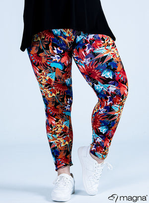 Magna Viskose-Leggings mit Blumenmuster, Buschrot und Blau