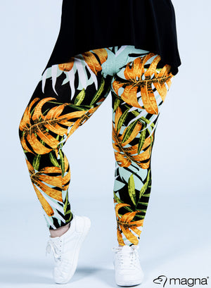 Magna Viskose-Leggings Orange-Weiße Blätter