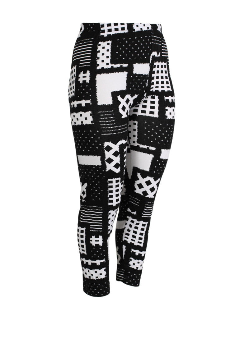 F-0031 - Viskose bedruckte Basic-Leggings, schwarz-weißer Gitterdruck