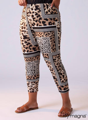 F-0031 - Viscose bedrukte basic legging bruin Leo Lines