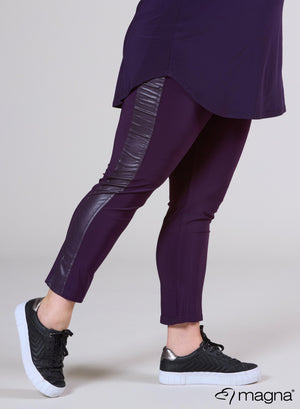 Magna Leather Look Panel Legging Donkerpaars