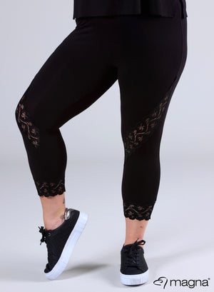 Magna Viscose Kanten Legging 3/4 Zwart