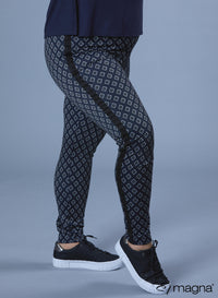 Magna High Waist Heavy Viscose Tape Legging Repeat Diamond Blue Print