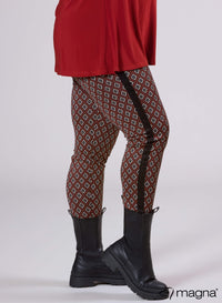 Magna Hoge Taille Zware Viscose Tape Legging Herhaal Diamant Roest Print