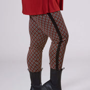 Magna Hoge Taille Zware Viscose Tape Legging Herhaal Diamant Roest Print