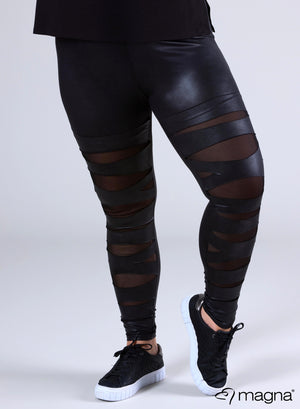 Magna Zerrissene Leggings in Lederoptik Schwarz