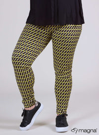 Magna Hoge Taille Zware Viscose Legging Tweekleurig Diamant Limegroen