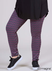 Magna Hoge Taille Zware Viscose Legging Tweekleurig Diamant Paars Roze