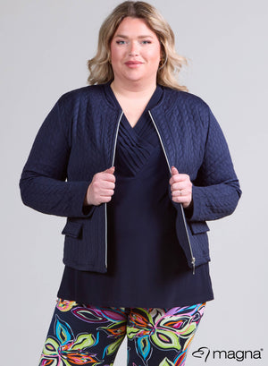 Magna Jacquard Jas met Blokjes Design Marineblauw