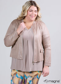 Magna leren look jas zand