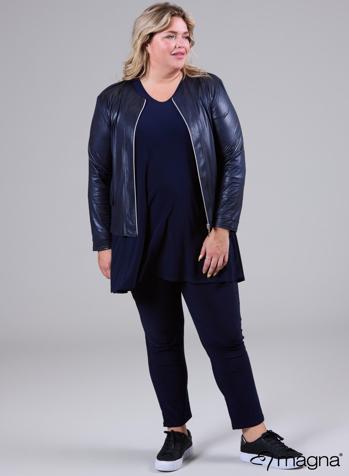 Magna Leather Look Jacket Navy