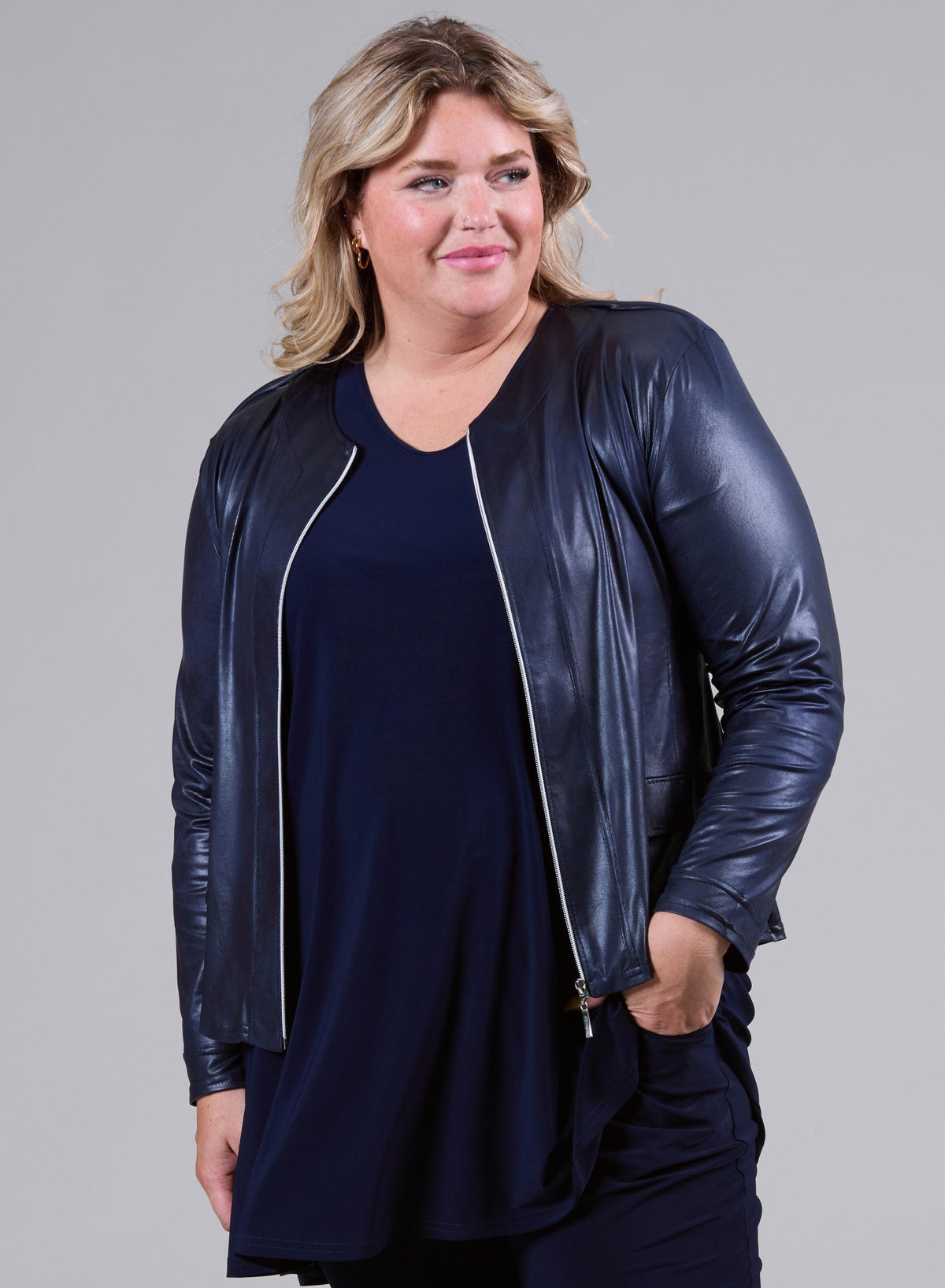 Magna Leather Look Jacket Navy